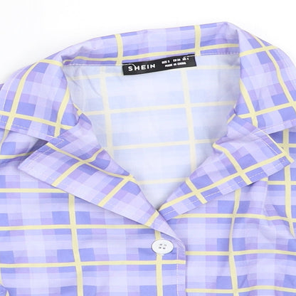 SheIn Womens Purple Check  Basic Button-Up Size S