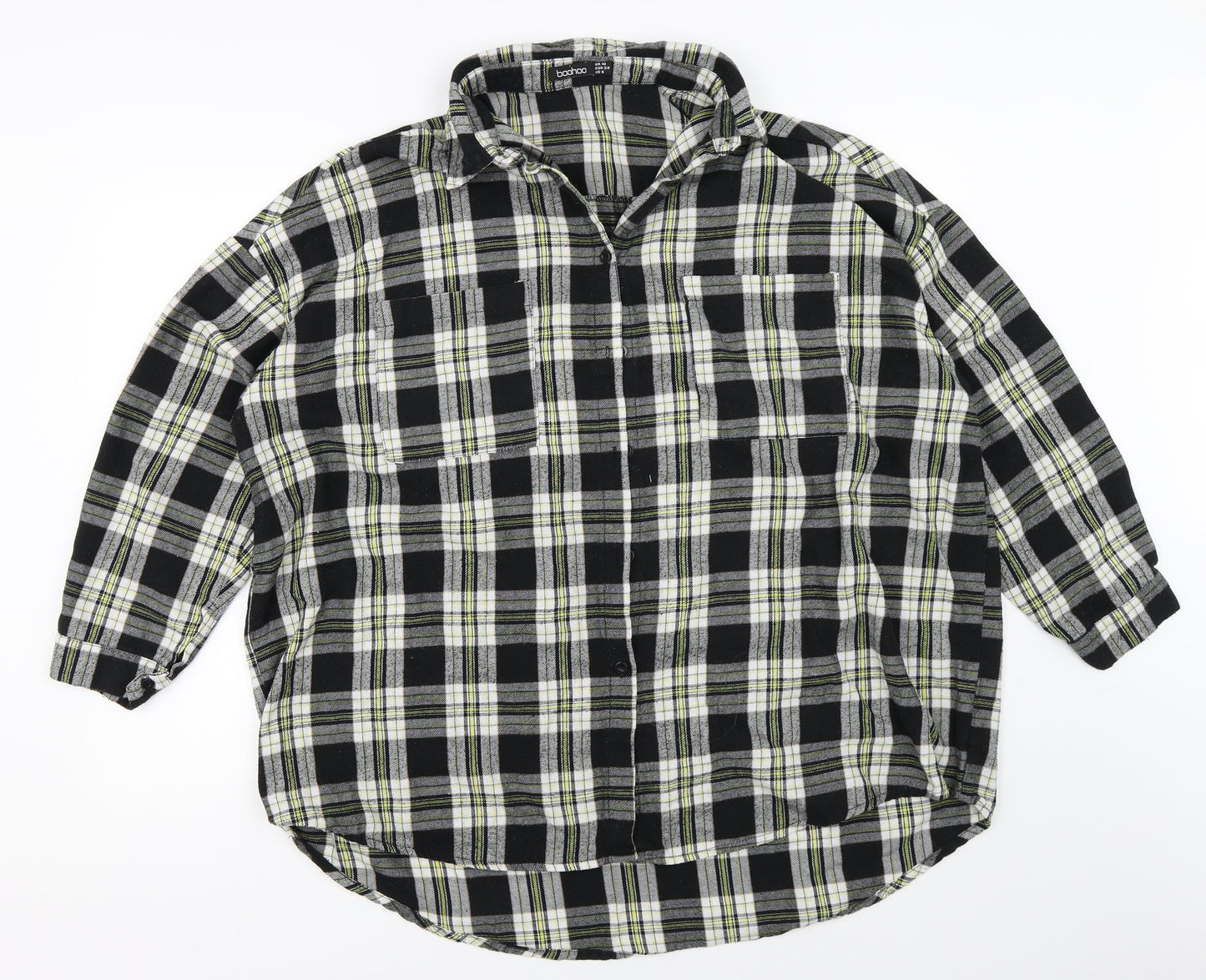 Boohoo Womens Black Check  Basic Button-Up Size 10