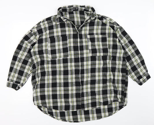 Boohoo Womens Black Check  Basic Button-Up Size 10