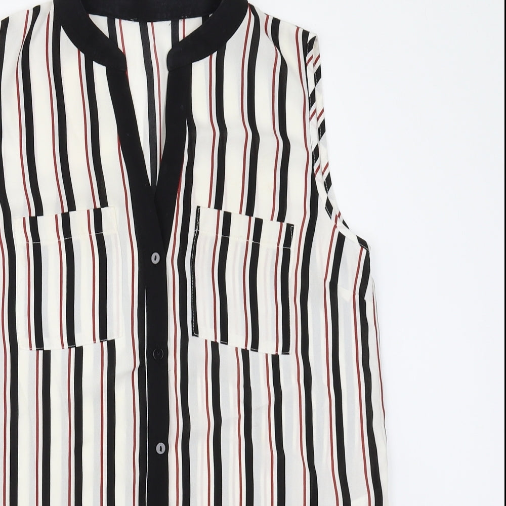 Atmosphere Womens White Striped  Basic Button-Up Size 6