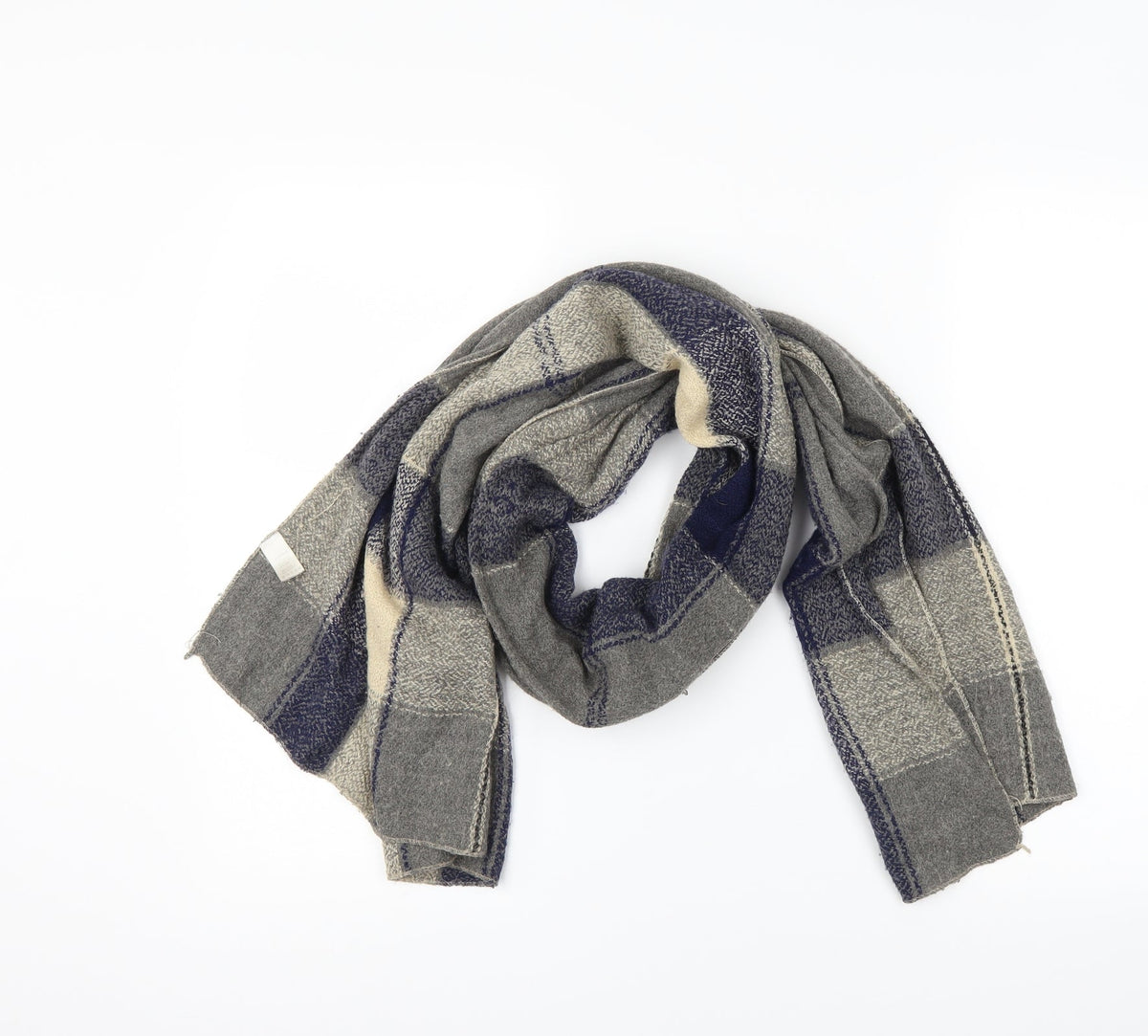Front view of Intrigue unisex grey check scarf