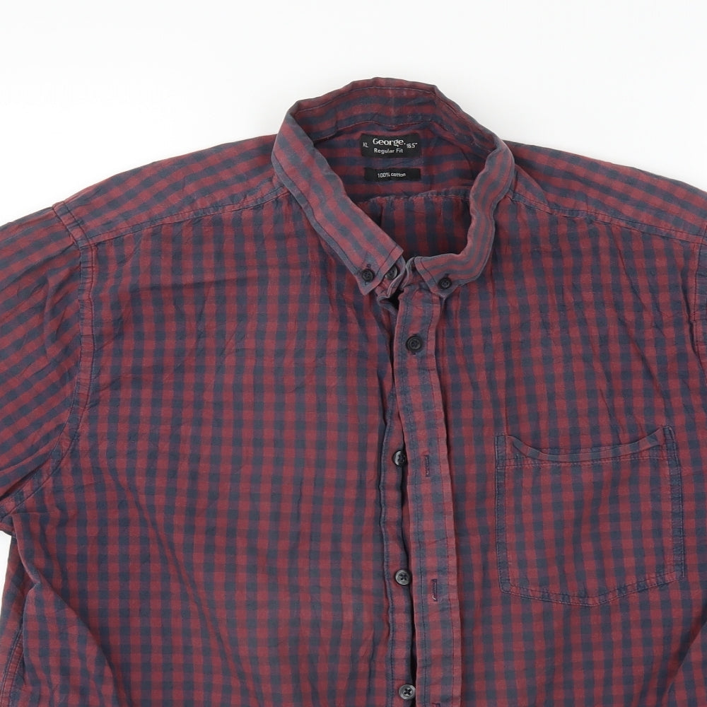George Mens Red Check   Button-Up Size 16.5