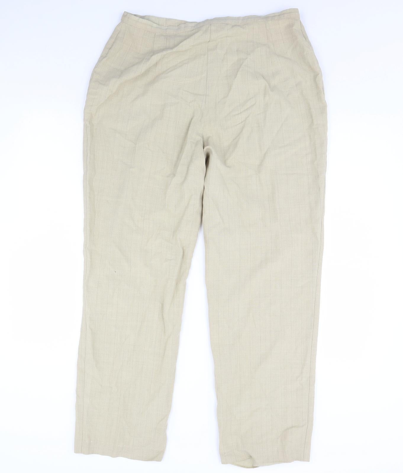 m&s Womens Beige Striped  Trousers  Size 18 L30 in