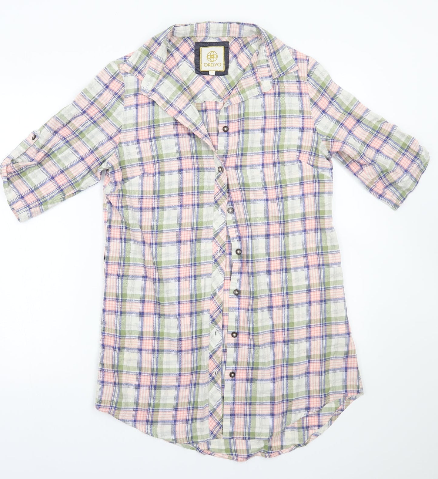 Orelyo Womens White Check  Basic Button-Up Size S