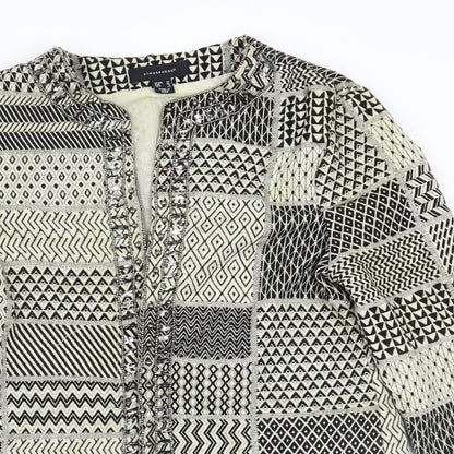 Primark Womens Black Geometric  Jacket Coatigan Size 10