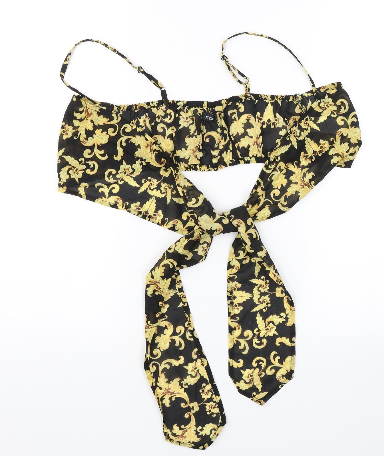 Boohoo Womens Black Floral  Cropped Blouse Size M