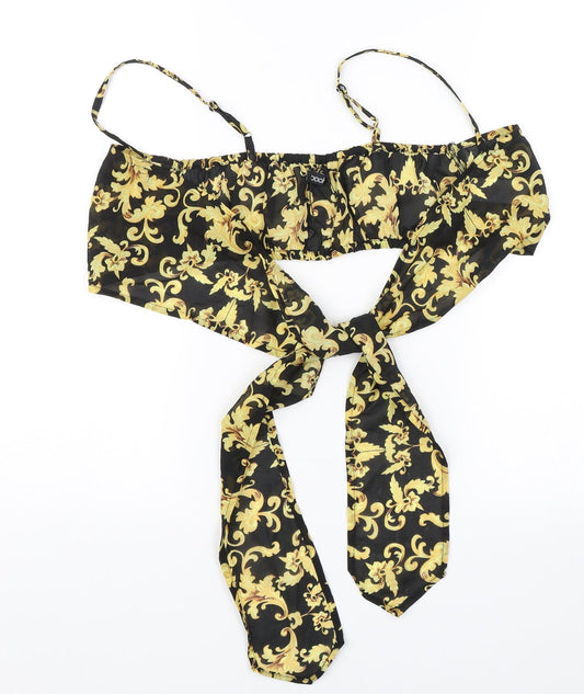 Boohoo Womens Black Floral  Cropped Blouse Size M