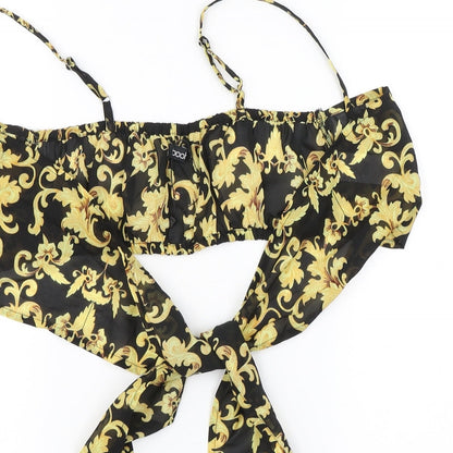 Boohoo Womens Black Floral  Cropped Blouse Size M