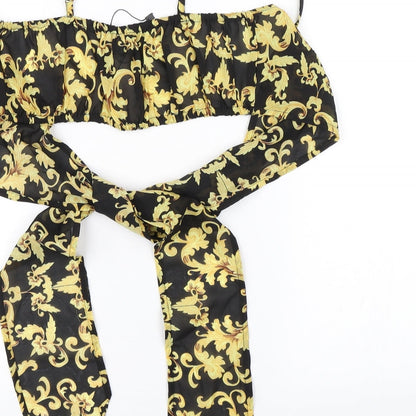 Boohoo Womens Black Floral  Cropped Blouse Size M