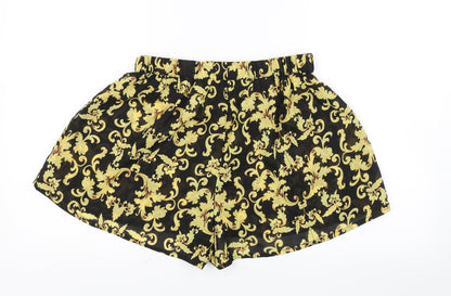 Boohoo Womens Black Floral  Hot Pants Shorts Size M