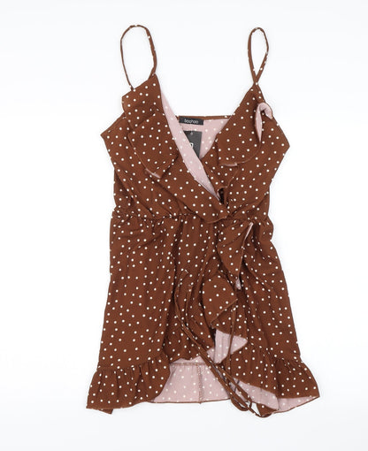 Boohoo Womens Brown Polka Dot  Skater Dress  Size 8