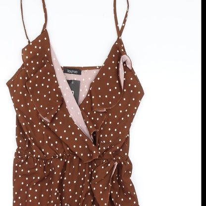 Boohoo Womens Brown Polka Dot  Skater Dress  Size 8