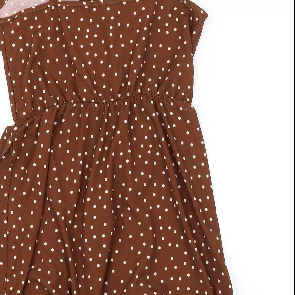 Boohoo Womens Brown Polka Dot  Skater Dress  Size 8