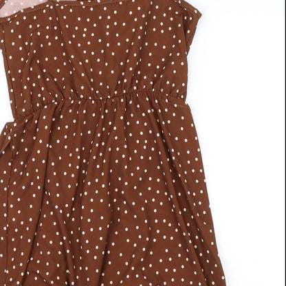 Boohoo Womens Brown Polka Dot  Skater Dress  Size 8