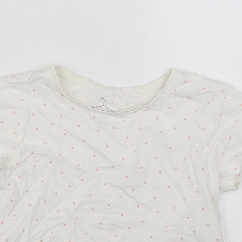Close-up detail of Next girls’ white basic t-shirt, size 5-6, years - hearts