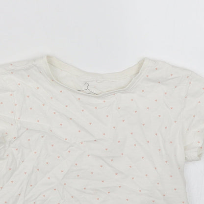Close-up detail of Next girls’ white basic t-shirt, size 5-6, years - hearts