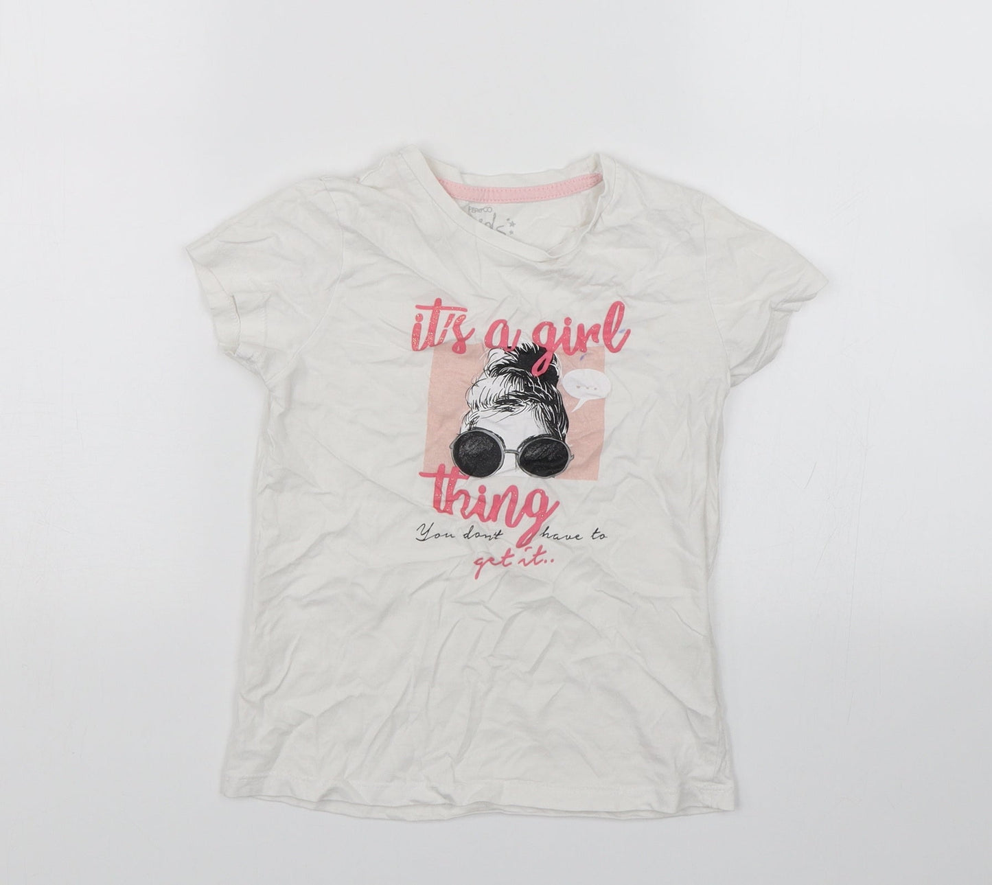 Pep&Co Girls White   Basic T-Shirt Size 7-8 Years  - Its a girl thing