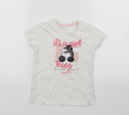 Pep&Co Girls White   Basic T-Shirt Size 7-8 Years  - Its a girl thing