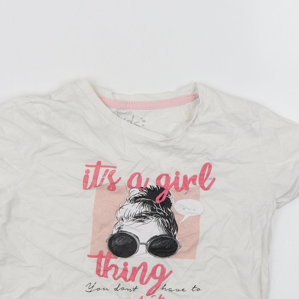 Pep&Co Girls White   Basic T-Shirt Size 7-8 Years  - Its a girl thing