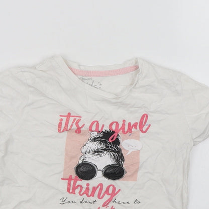 Pep&Co Girls White   Basic T-Shirt Size 7-8 Years  - Its a girl thing