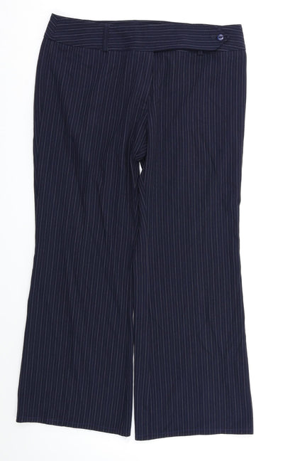 M&S Womens Blue Striped  Dress Pants Trousers Size 16 L26 in