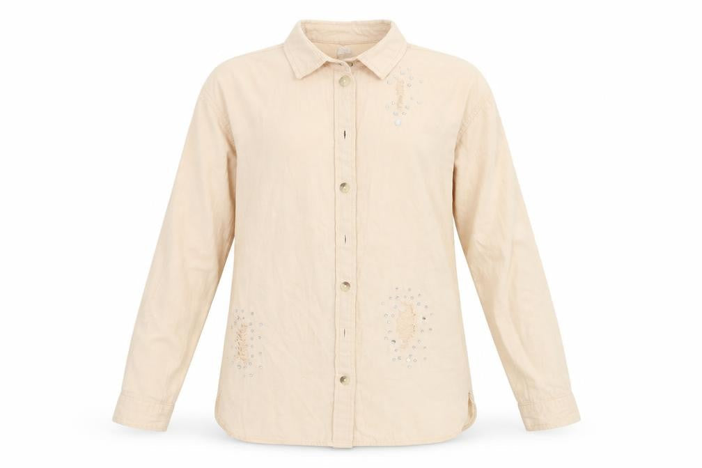 Front view of River Island girls’ beige denim basic button-up, size 11-12, years