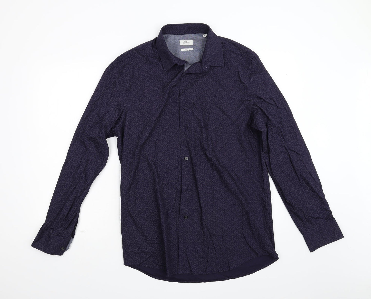 Mens UK Size 16 NEXT Blue  Button-Up Long Sleeve Casual Shirt