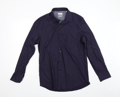 Mens UK Size 16 NEXT Blue  Button-Up Long Sleeve Casual Shirt
