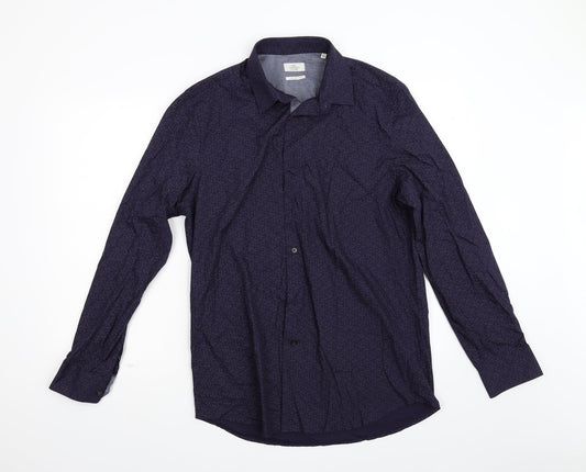 Mens UK Size 16 NEXT Blue  Button-Up Long Sleeve Casual Shirt