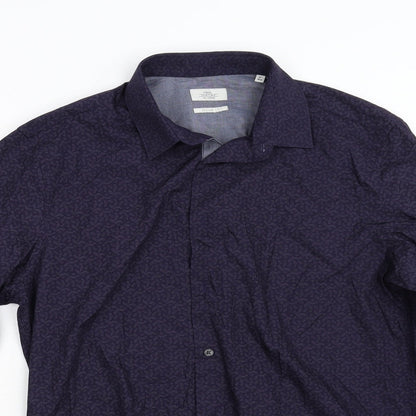 Mens UK Size 16 NEXT Blue  Button-Up Long Sleeve Casual Shirt