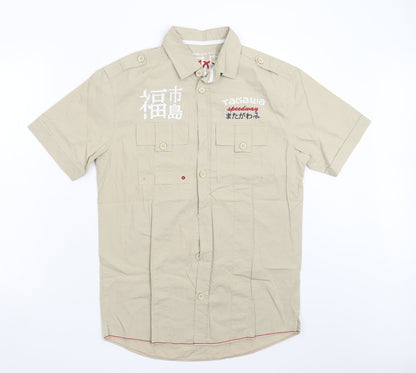 Mens UK Size S NEXT Beige  Button-Up Short Sleeve Casual Shirt