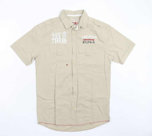 Mens UK Size S NEXT Beige  Button-Up Short Sleeve Casual Shirt