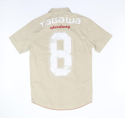 Mens UK Size S NEXT Beige  Button-Up Short Sleeve Casual Shirt