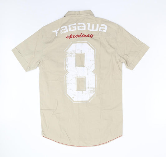 Mens UK Size S NEXT Beige  Button-Up Short Sleeve Casual Shirt