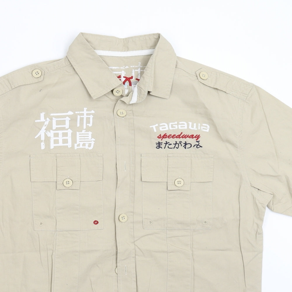 Mens UK Size S NEXT Beige  Button-Up Short Sleeve Casual Shirt