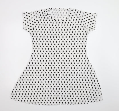 Preworn Womens White Polka Dot  Fit & Flare  Size L