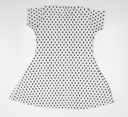 Preworn Womens White Polka Dot  Fit & Flare  Size L