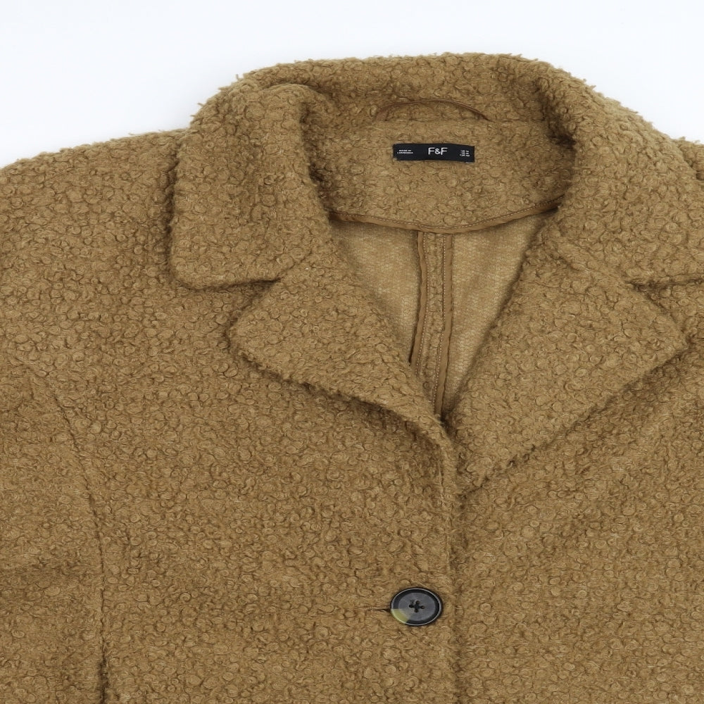 F&F Womens Brown  Fleece Overcoat Coat Size 14