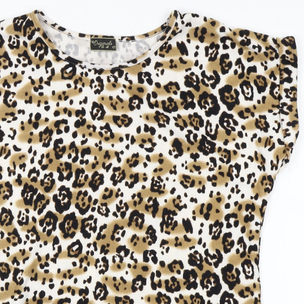 originals Womens White Animal Print  Basic T-Shirt Size 16