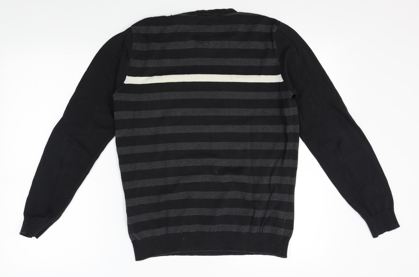 TOM TAILOR Mens Black Striped  Pullover Jumper Size M