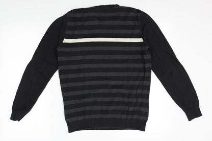 TOM TAILOR Mens Black Striped  Pullover Jumper Size M