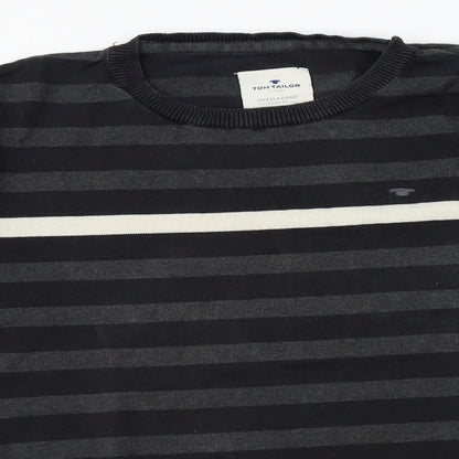 TOM TAILOR Mens Black Striped  Pullover Jumper Size M