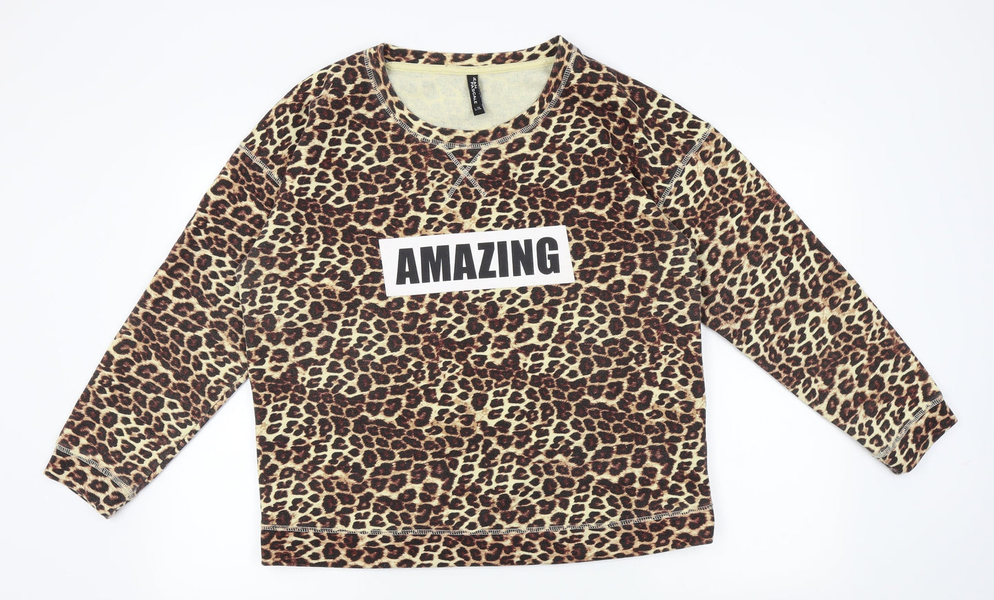 Jean pascale Womens Brown Animal Print  Pullover Jumper Size L