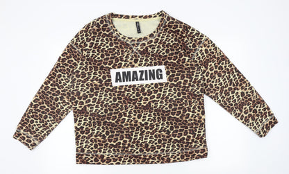 Jean pascale Womens Brown Animal Print  Pullover Jumper Size L