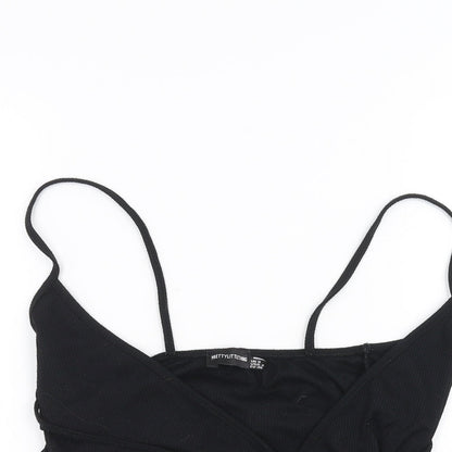 PRETTYLITTLETHING Womens Black   Cropped T-Shirt Size 8