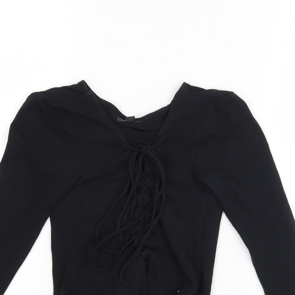 Close-up detail of Topashop women’s black playsuit one-piece, size UK 8