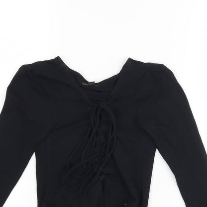 Close-up detail of Topashop women’s black playsuit one-piece, size UK 8