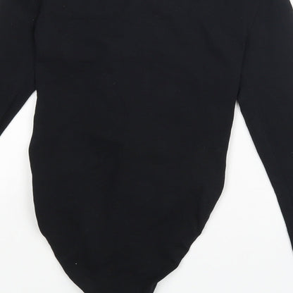 Brand and care label for Topashop women’s black playsuit one-piece, size UK 8