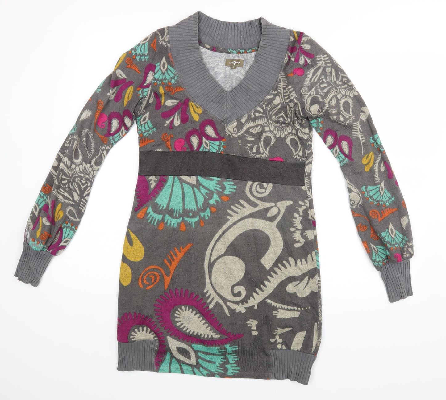 Sur Kana Womens Grey Paisley  A-Line  Size M