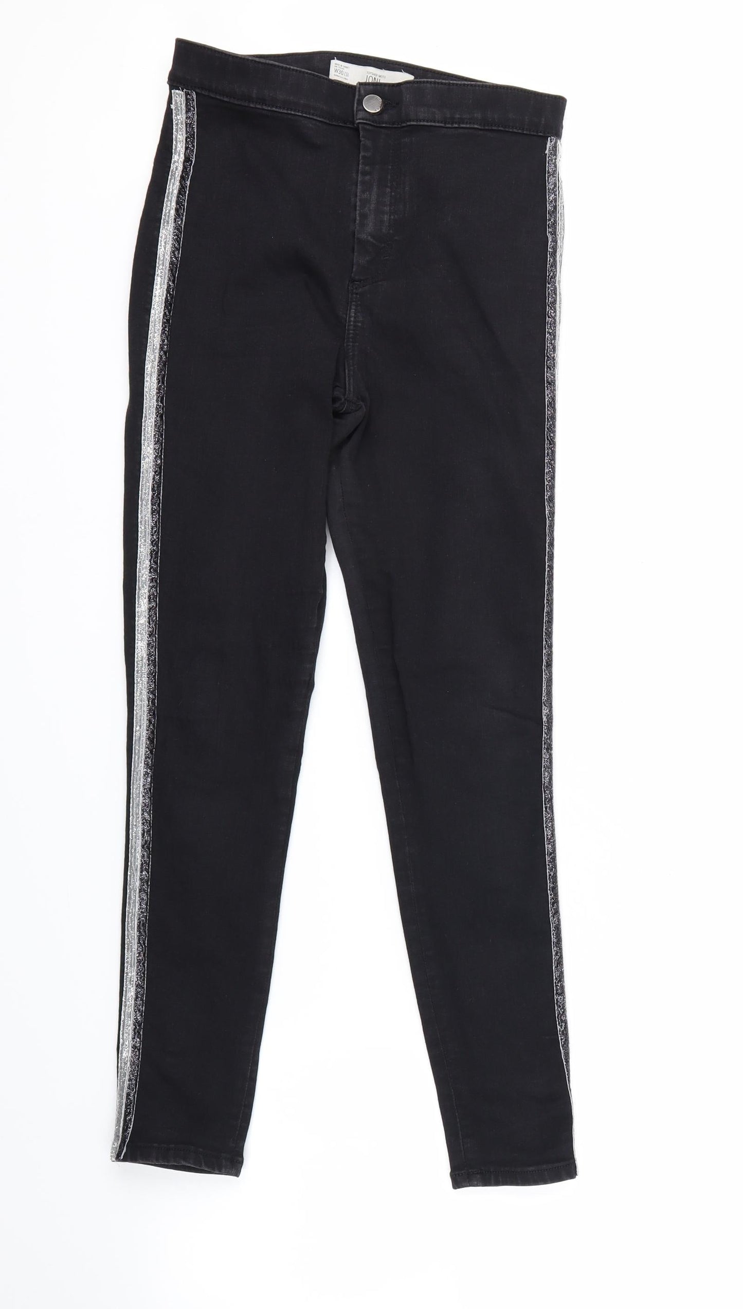 Topshop Womens Black Striped  Skinny Jeans Size 30 in L25 in - black and silver stripes